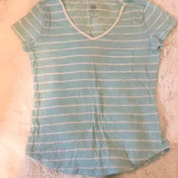 SO Tops - Teal and White Striped V Neck